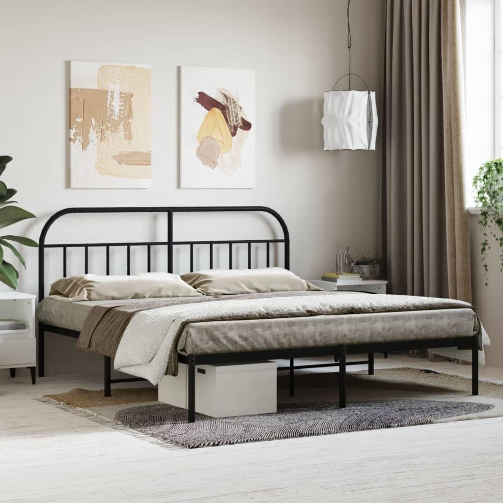 Sengeramme Med Sengegavl Metal - Sort / med hovedgærde / 180 x 200 cm