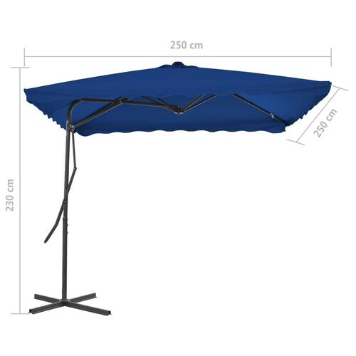 Parasol med stålstang 250x250x230 cm blå