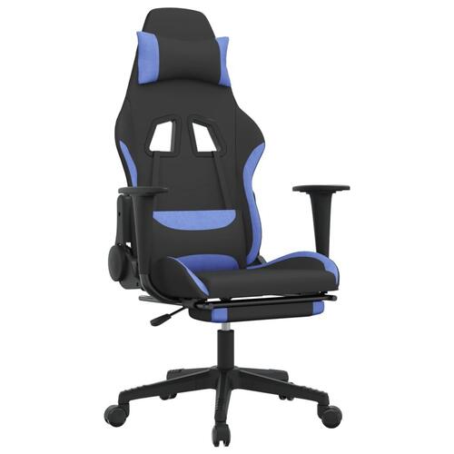 Gamingstol med massagefunktion + fodstøtte stof sort og blå