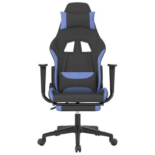 Gamingstol med massagefunktion + fodstøtte stof sort og blå
