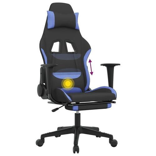 Gamingstol med massagefunktion + fodstøtte stof sort og blå