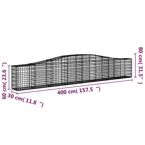 Buede gabionkurve - 3 stk. 400×30×60/80 cm i galvaniseret jern