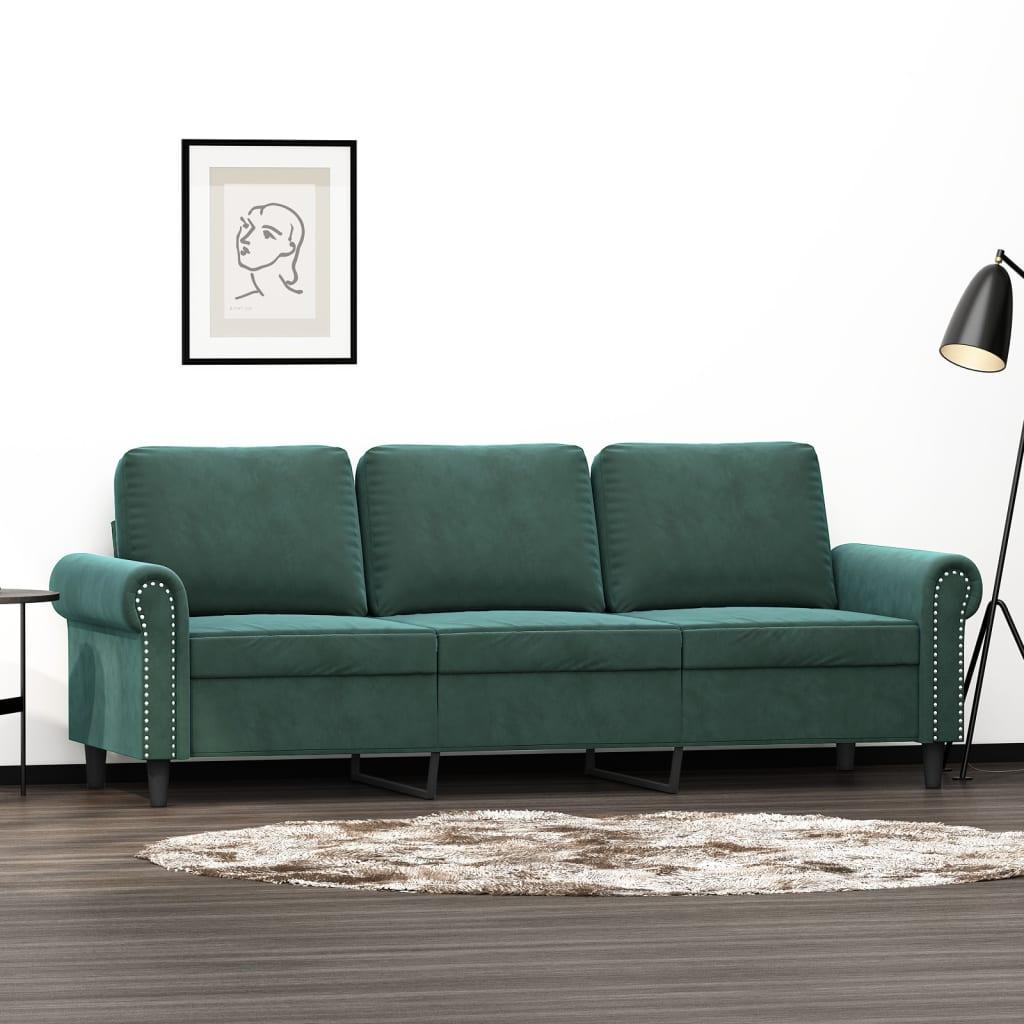 3-personers sofa 180 cm fløjl mørkegrøn billede