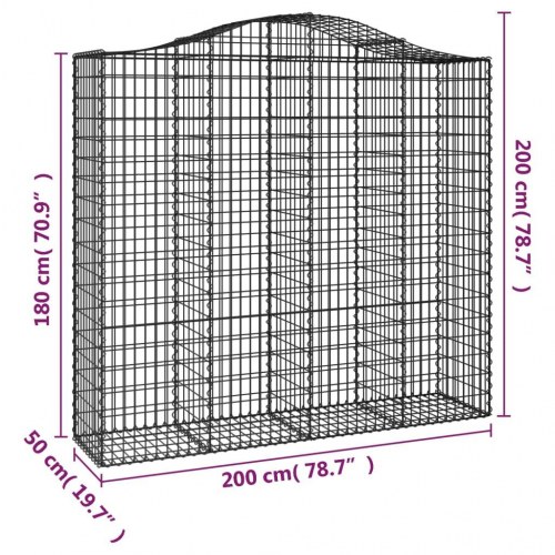 Buede gabionkurve - 4 stk. 200×50×180/200 cm i galvaniseret jern