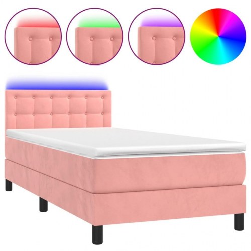 Kontinentalseng med madras og LED-lys 80×200 cm - velour, pink