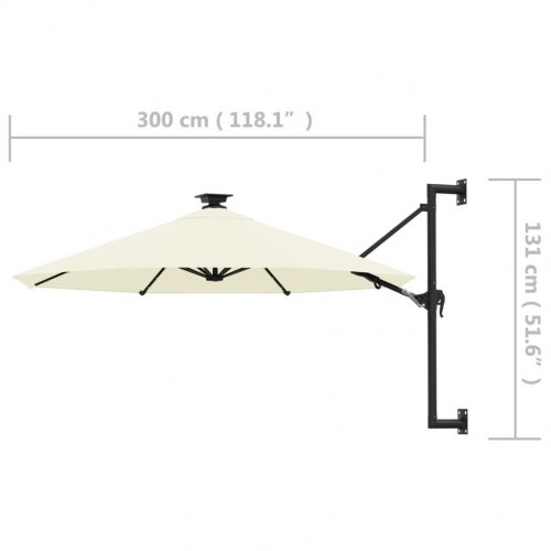 Væghængt parasol med LED-lys 300 cm - sandfarvet