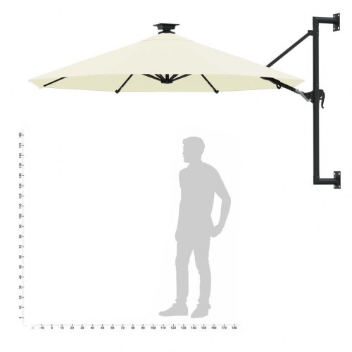 Væghængt parasol med LED-lys 300 cm - sandfarvet