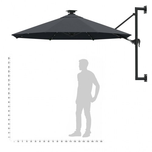 Væghængt parasol med LED-lys 300 cm - antracitgrå