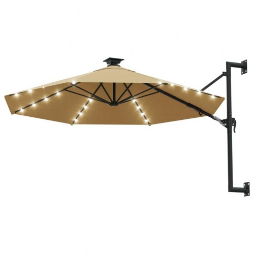 Væghængt parasol med LED-lys 300 cm - gråbrun