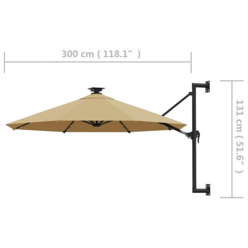 Væghængt parasol med LED-lys 300 cm - gråbrun