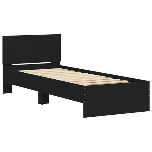 Sengeramme med sengegavl 90x200 cm konstrueret træ sort