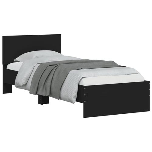Sengeramme med sengegavl 90x200 cm konstrueret træ sort