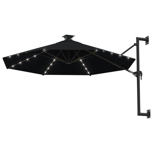 Væghængt parasol med LED-lys og metalstang 300 cm sort
