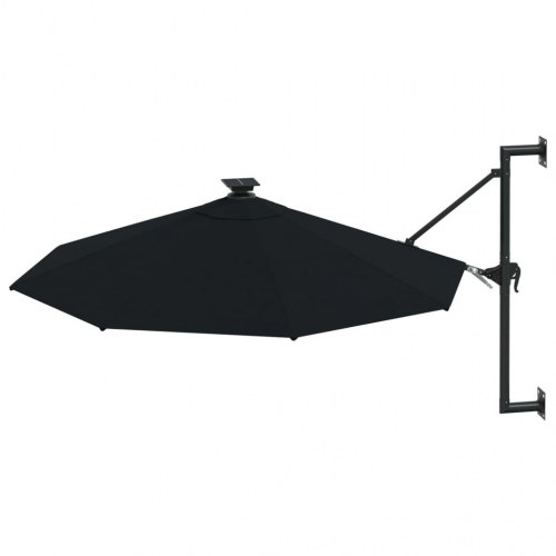 Væghængt parasol med LED-lys 300 cm - sort