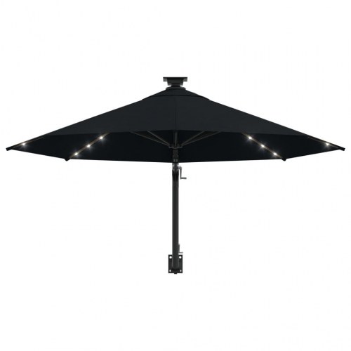 Væghængt parasol med LED-lys 300 cm - sort