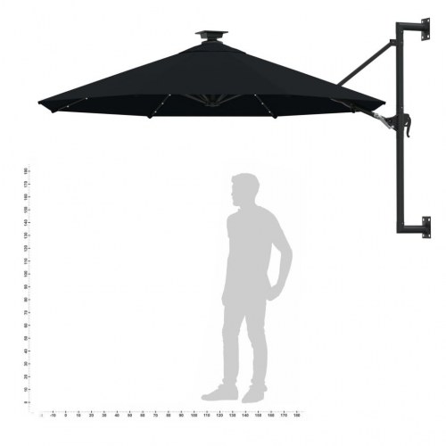 Væghængt parasol med LED-lys 300 cm - sort