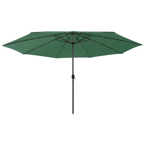 Parasol m. LED-lys + metalstang 400 cm grøn