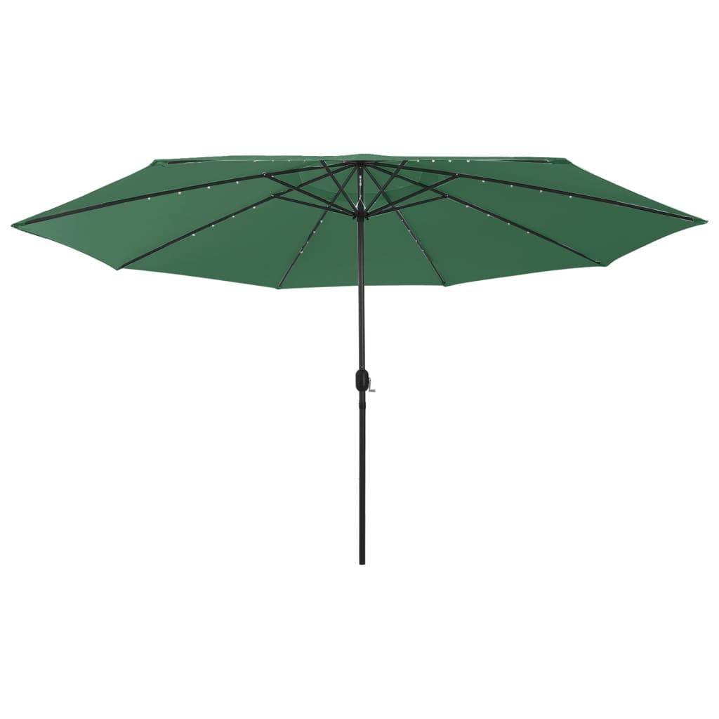 Parasol m. LED-lys + metalstang 400 cm grøn
