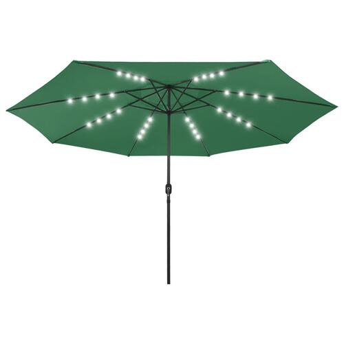 Parasol m. LED-lys + metalstang 400 cm grøn