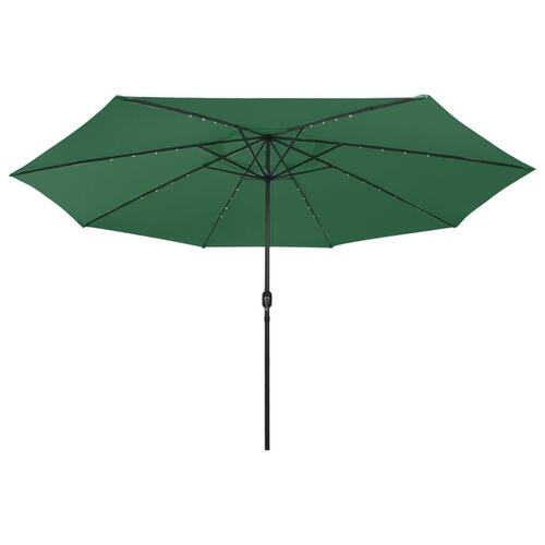 Parasol m. LED-lys + metalstang 400 cm grøn