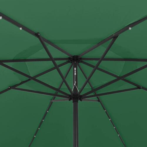 Parasol m. LED-lys + metalstang 400 cm grøn