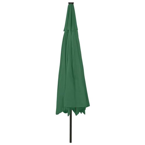 Parasol m. LED-lys + metalstang 400 cm grøn