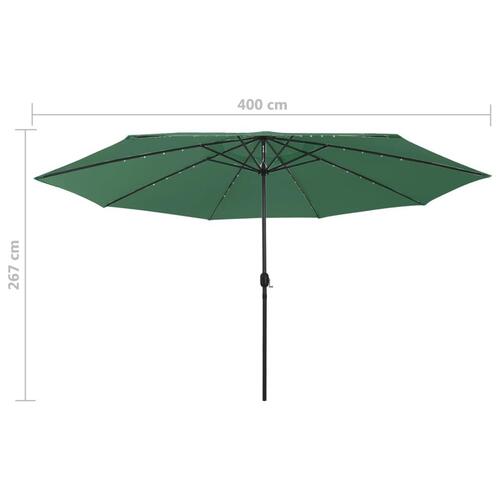 Parasol m. LED-lys + metalstang 400 cm grøn