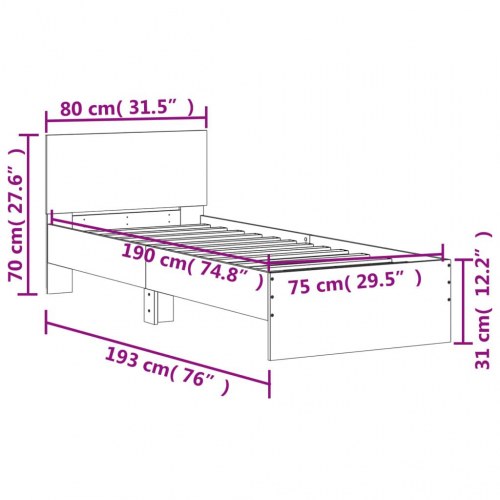 Sengeramme med sengegavl 75 x 190 cm - hvid