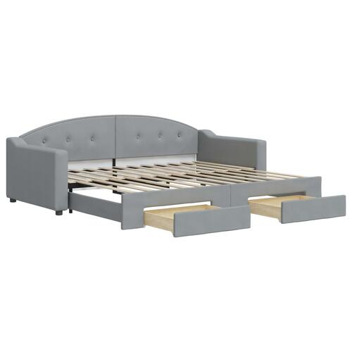Daybed med udtræk og skuffer 90x200 cm stof lysegrå