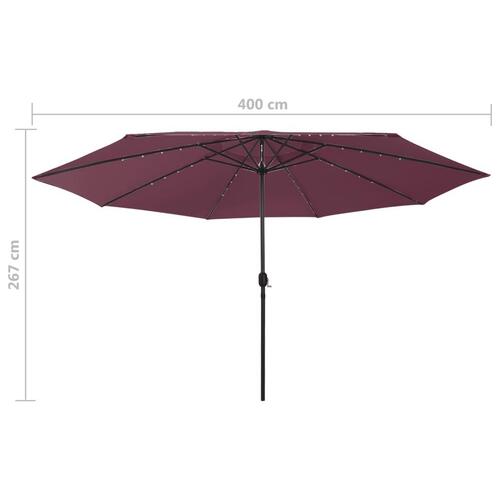 Sonnenschirm mit LED-Beleuchtung 400 cm bordeauxrød