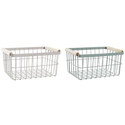 Trådkurv Grøn Beige Metal Fyrretræ Vintage 30,5 x 20 x 14,5 cm (2 enheder)