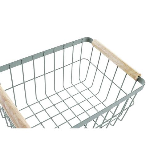 Trådkurv Grøn Beige Metal Fyrretræ Vintage 30,5 x 20 x 14,5 cm (2 enheder)