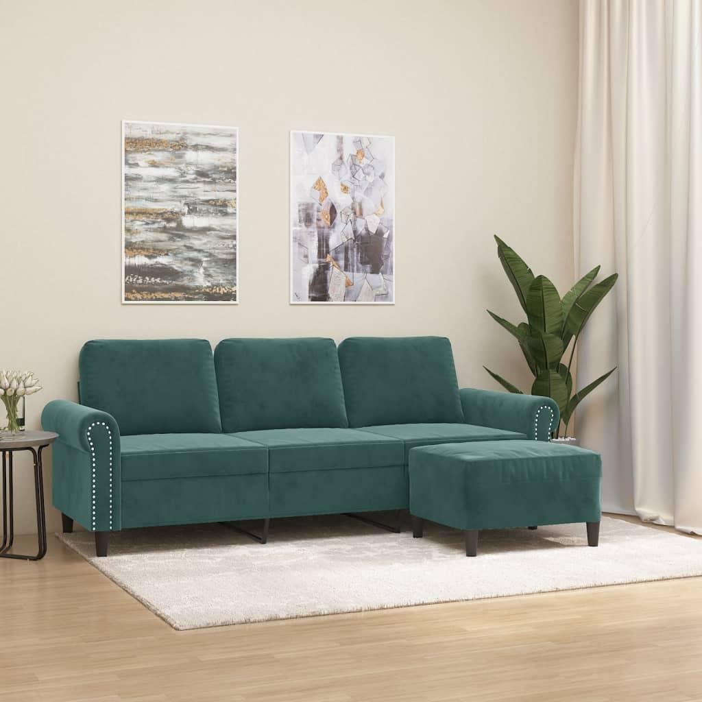 3-personers sofa med fodskammel 180 cm velour Mørkegrøn billede
