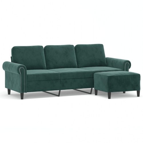 3-personers sofa med fodskammel 180 cm velour Mørkegrøn