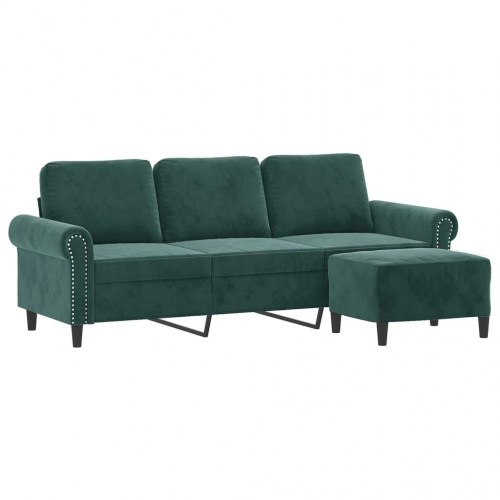 3-personers sofa med fodskammel 180 cm velour Mørkegrøn
