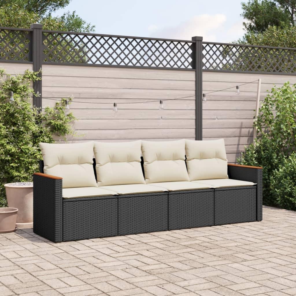 Sofasæt Til Haven 4 Dele Med Hynder Polyrattan - Sort og cremefarvet / Uden bord