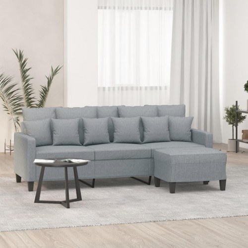 3-personers sofa med fodskammel 180 cm - lysegrå stof