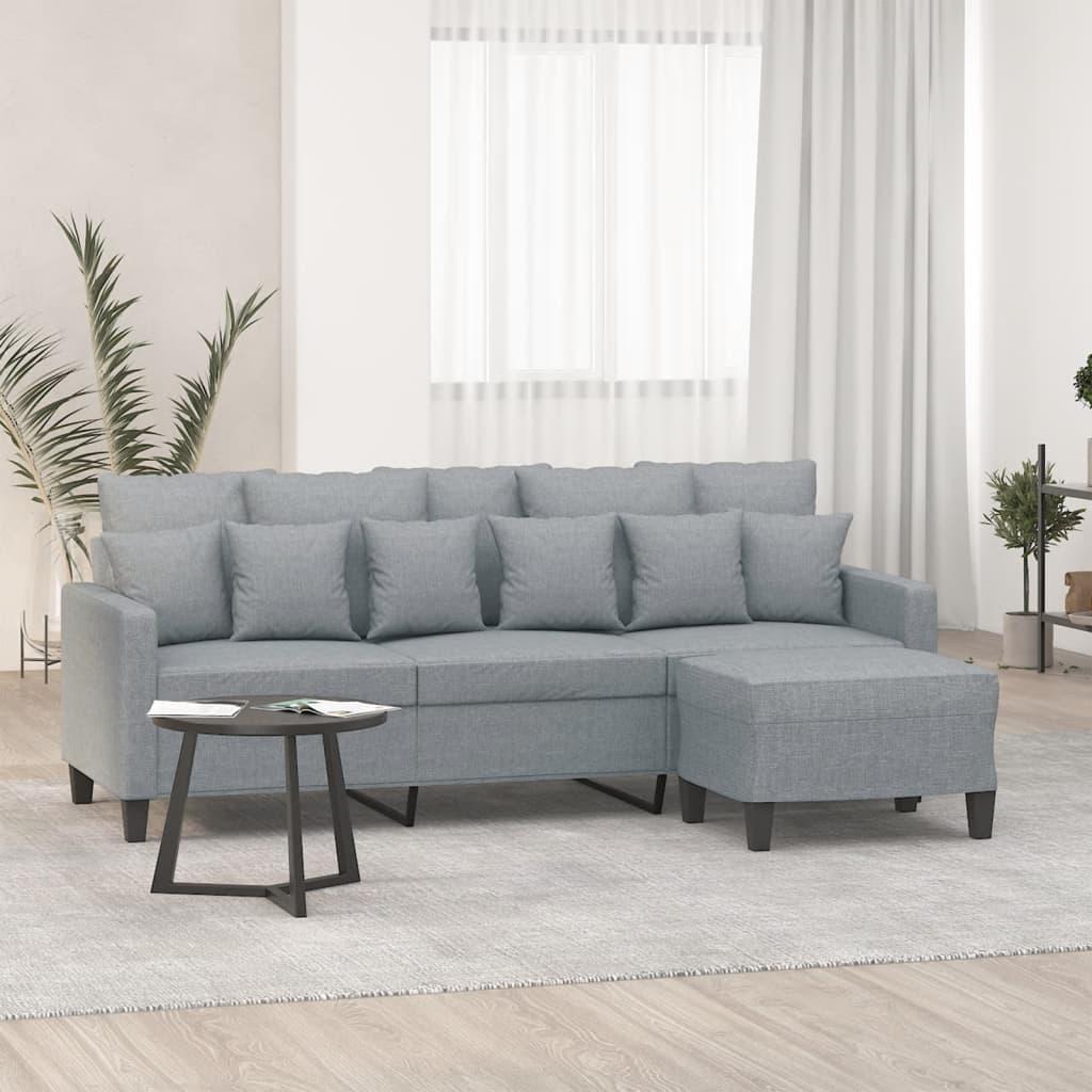 3-Personers Sofa Med Fodskammel 180 Cm Stof - Lysegrå