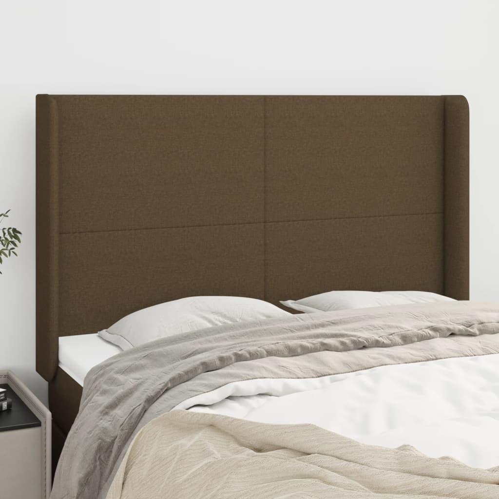 Sengegavl Med Kanter 83X16X78/128 Cm Stof - Mørkebrun / 147 x 16 x 118/128 cm