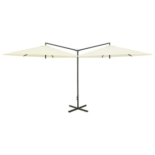Dobbelt parasol med stålstang 600 cm sandfarvet