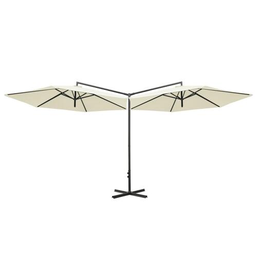 Dobbelt parasol med stålstang 600 cm sandfarvet