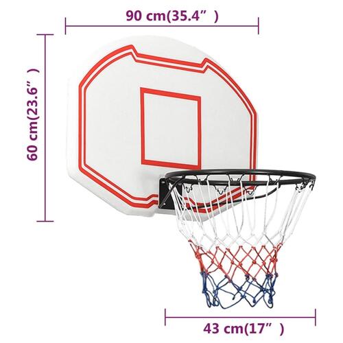 Basketballkurv med plade 90x60x2 cm polyethylen hvid