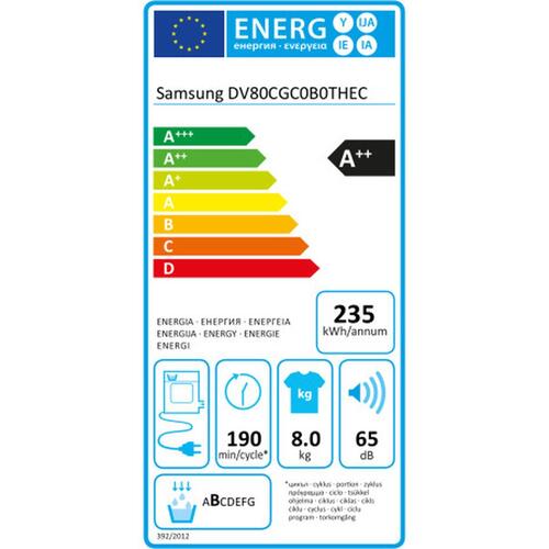 Kondensator tørretumbler Samsung DV80CGC0B0THEC 60 cm 8 kg Hvid