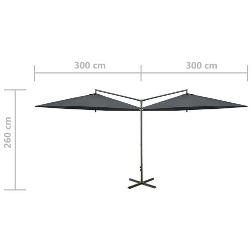 Dobbelt parasol med stålstang 600 cm antracitgrå