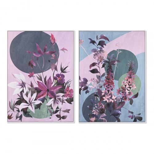 - Lærredsmaleri, sæt med moderne blomster, grå/rosa/turkis (102,5 × 142,6 cm og 103 × 143 cm)