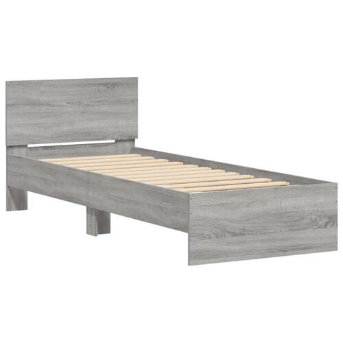 Sengeramme med sengegavl 90x200 cm konstrueret træ grå sonoma