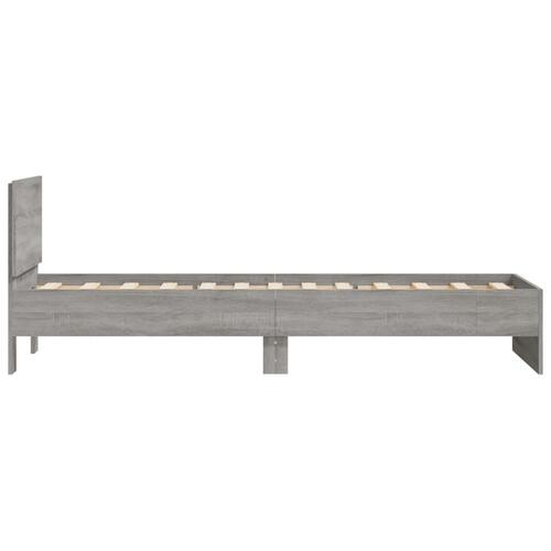Sengeramme med sengegavl 90x200 cm konstrueret træ grå sonoma