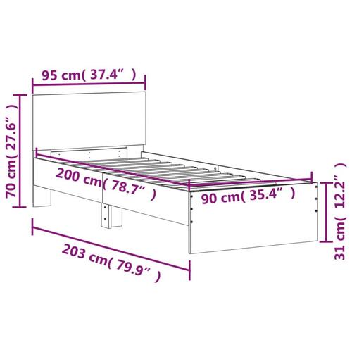 Sengeramme med sengegavl 90x200 cm konstrueret træ grå sonoma