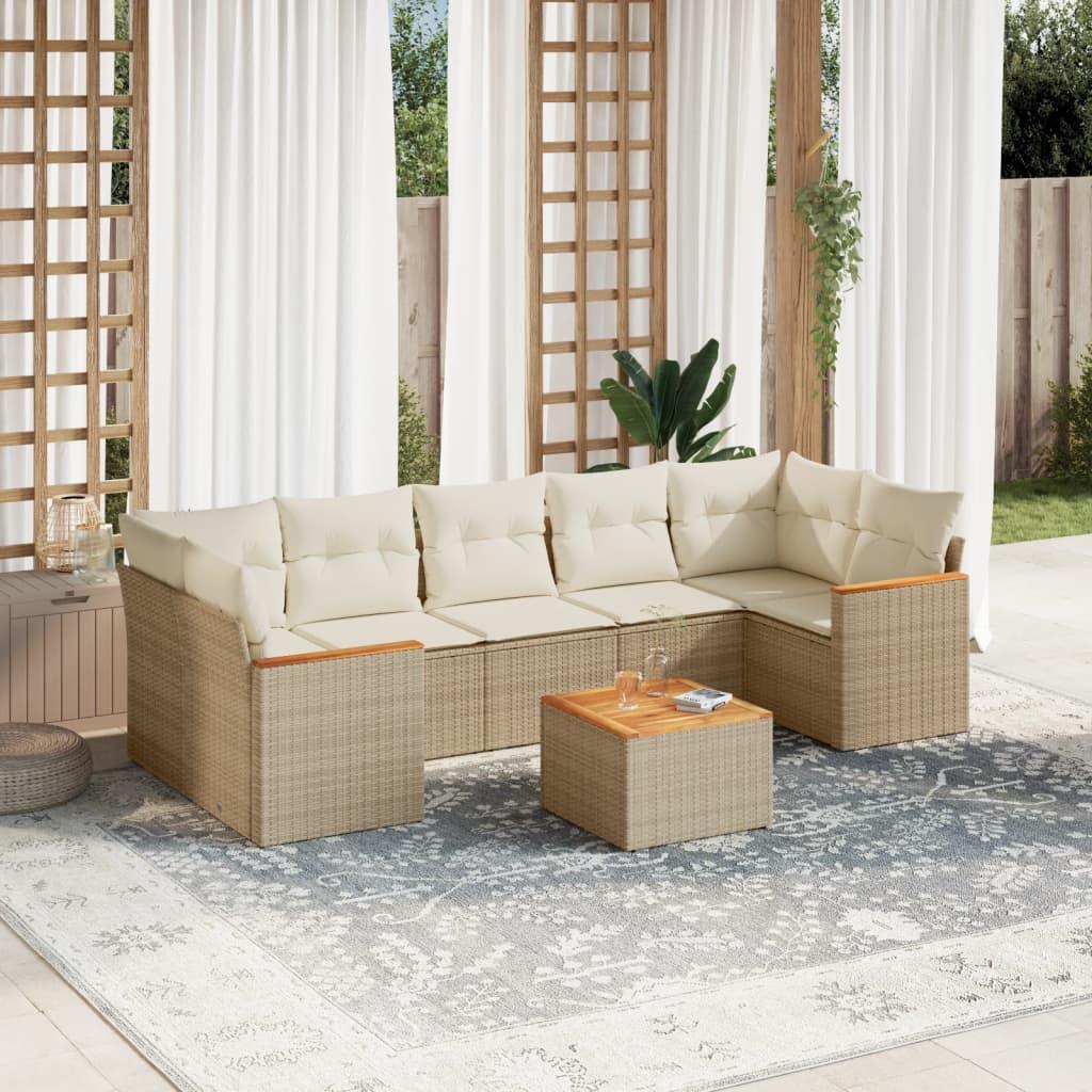 Sofasæt Til Haven 8 Dele Med Hynder Polyrattan - Beige