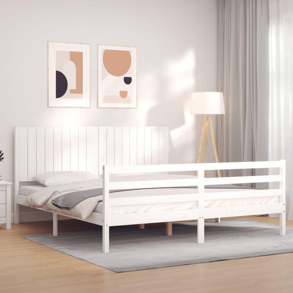 Sengeramme Med Sengegavl Super King Size Massivt Træ Hvid